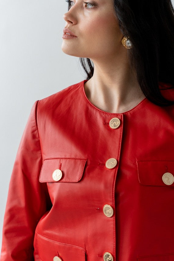 Red Cropped Leather Jacket – Limited Edition