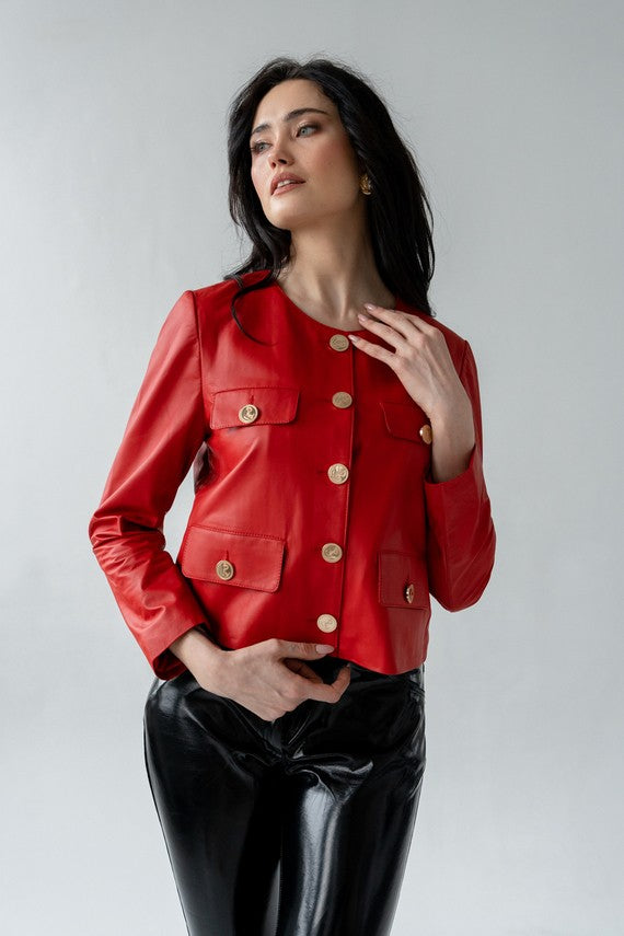 Red Cropped Leather Jacket – Limited Edition