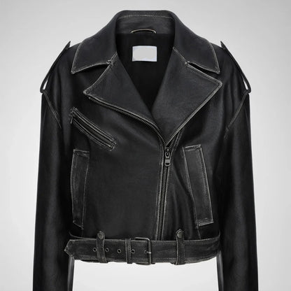 Vintage Black Cropped Leather Jacket