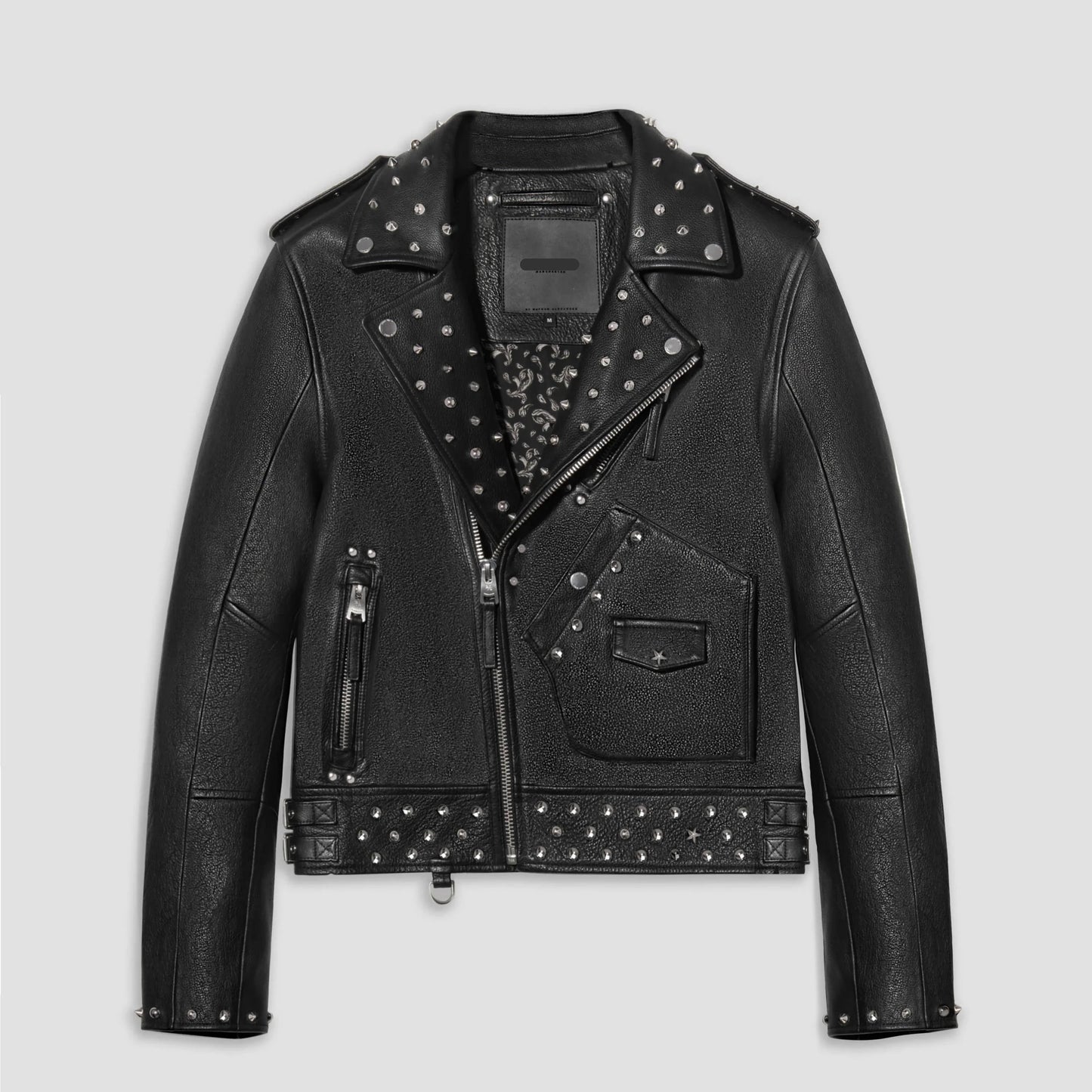 Black Leather Studded Biker Jacket