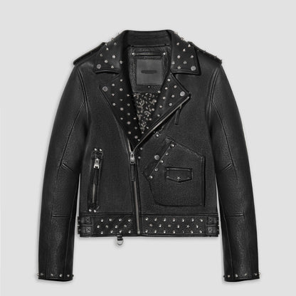 Black Leather Studded Biker Jacket