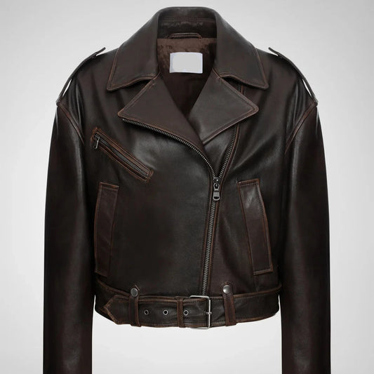 Vintage Brown Cropped Leather Jacket