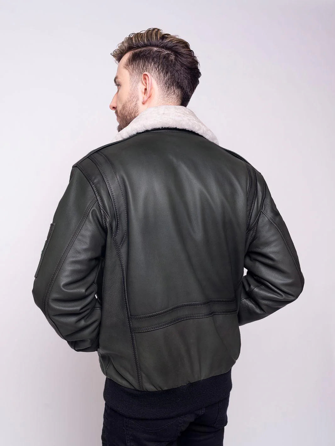 Green Leather Pilot Jacket - Insulated Tom Militare Green