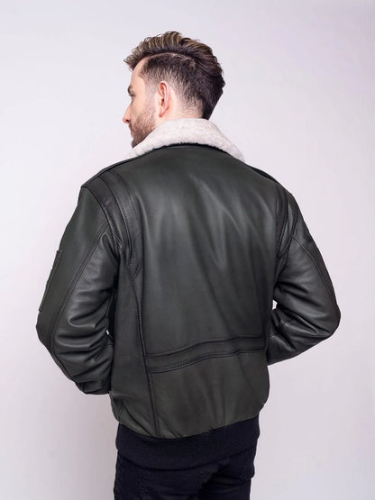 Green Leather Pilot Jacket - Insulated Tom Militare Green