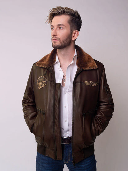 TOM BROWN Leather Insulated Pilot Jacket