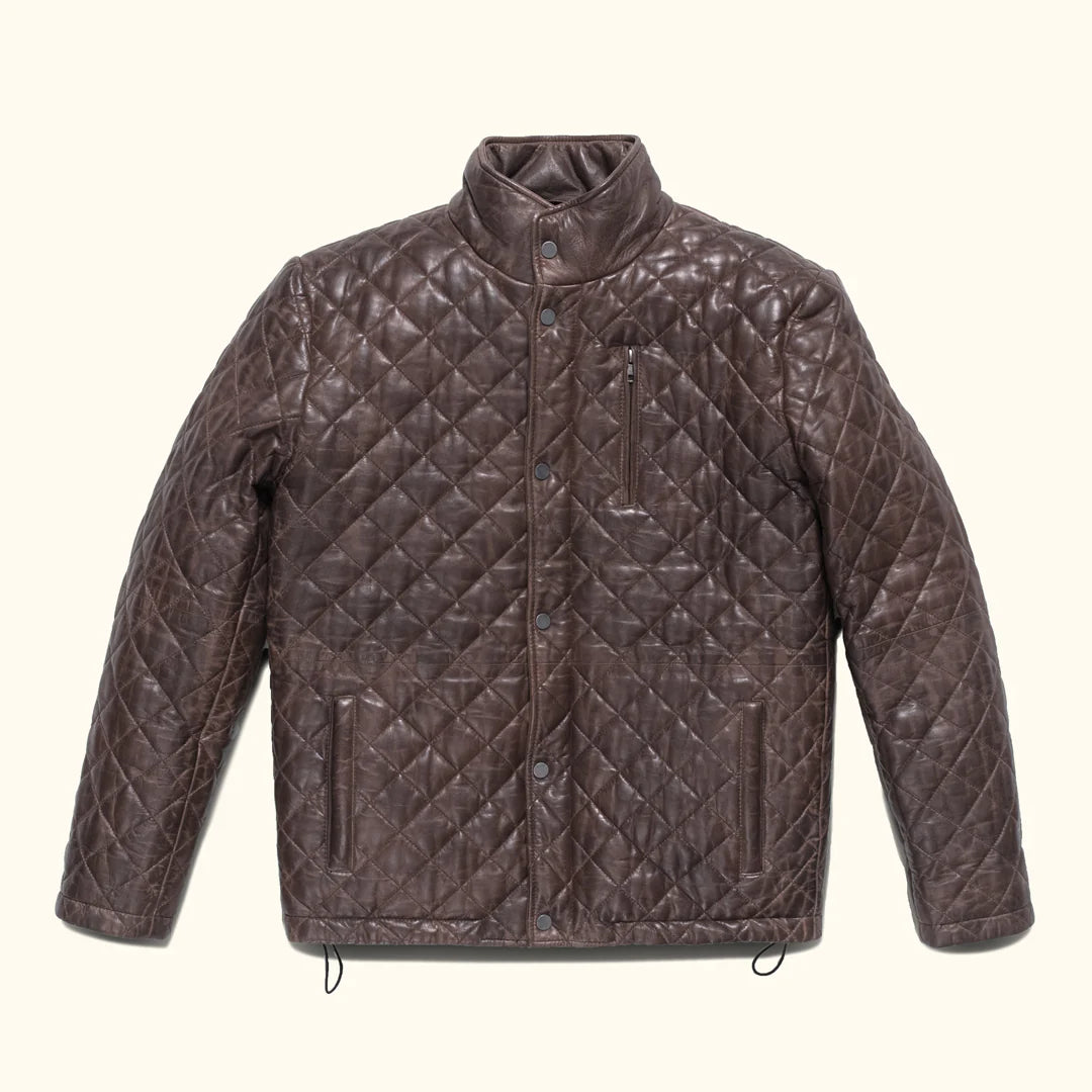 Dark Brown Quilted Leather Jacket