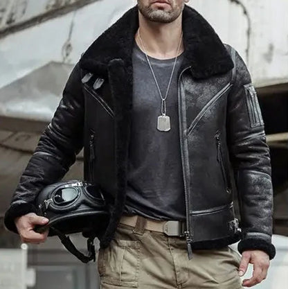 Men's Black Aviator Shearling Bomber Leather Jacket - Stylish & Warm