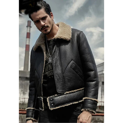 Men’s Black Motorbike Shearling Jacket Limited Edition - Exclusive & Stylish