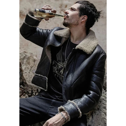 Men’s Black Motorbike Shearling Jacket Limited Edition - Exclusive & Stylish