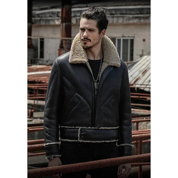 Men’s Black Motorbike Shearling Jacket Limited Edition - Exclusive & Stylish