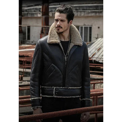 Men’s Black Motorbike Shearling Jacket Limited Edition - Exclusive & Stylish