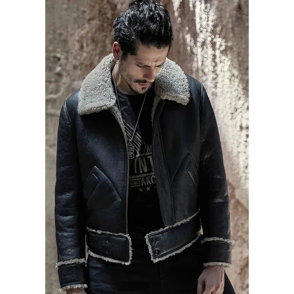 Men’s Black Motorbike Shearling Jacket Limited Edition - Exclusive & Stylish