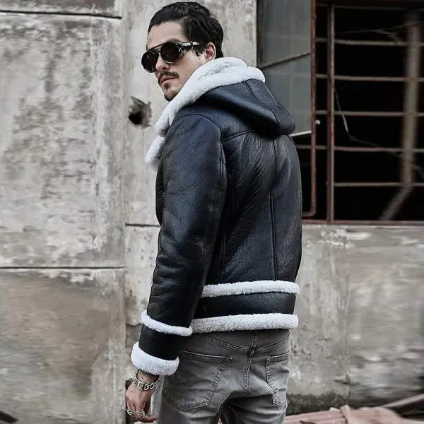 Hooded Shearling Leather Jacket