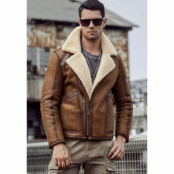 Men’s Tan Brown Leather Shearling Jacket - Timeless & Stylish