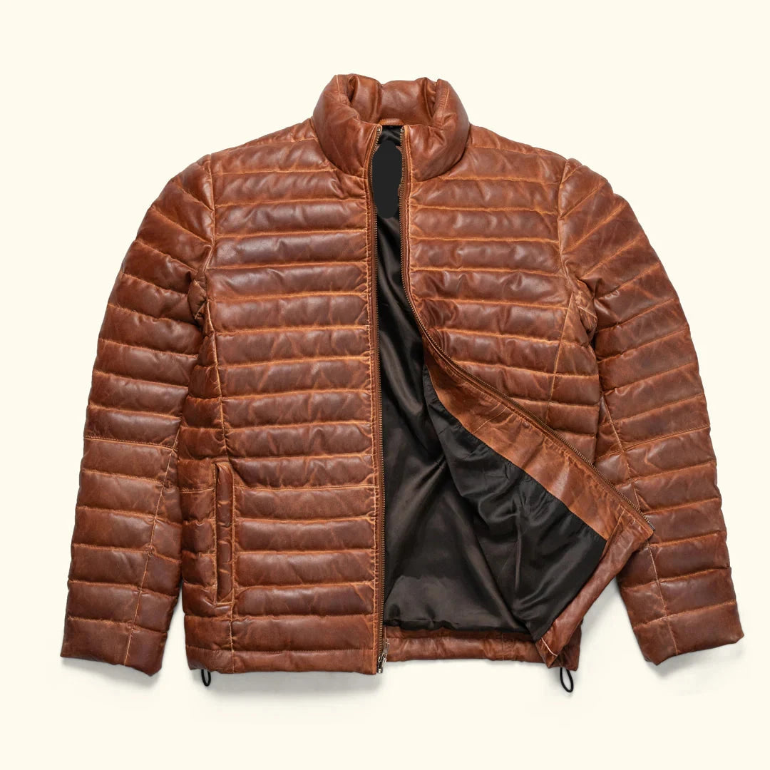 Bridger Light Brown Puffer Leather Jacket