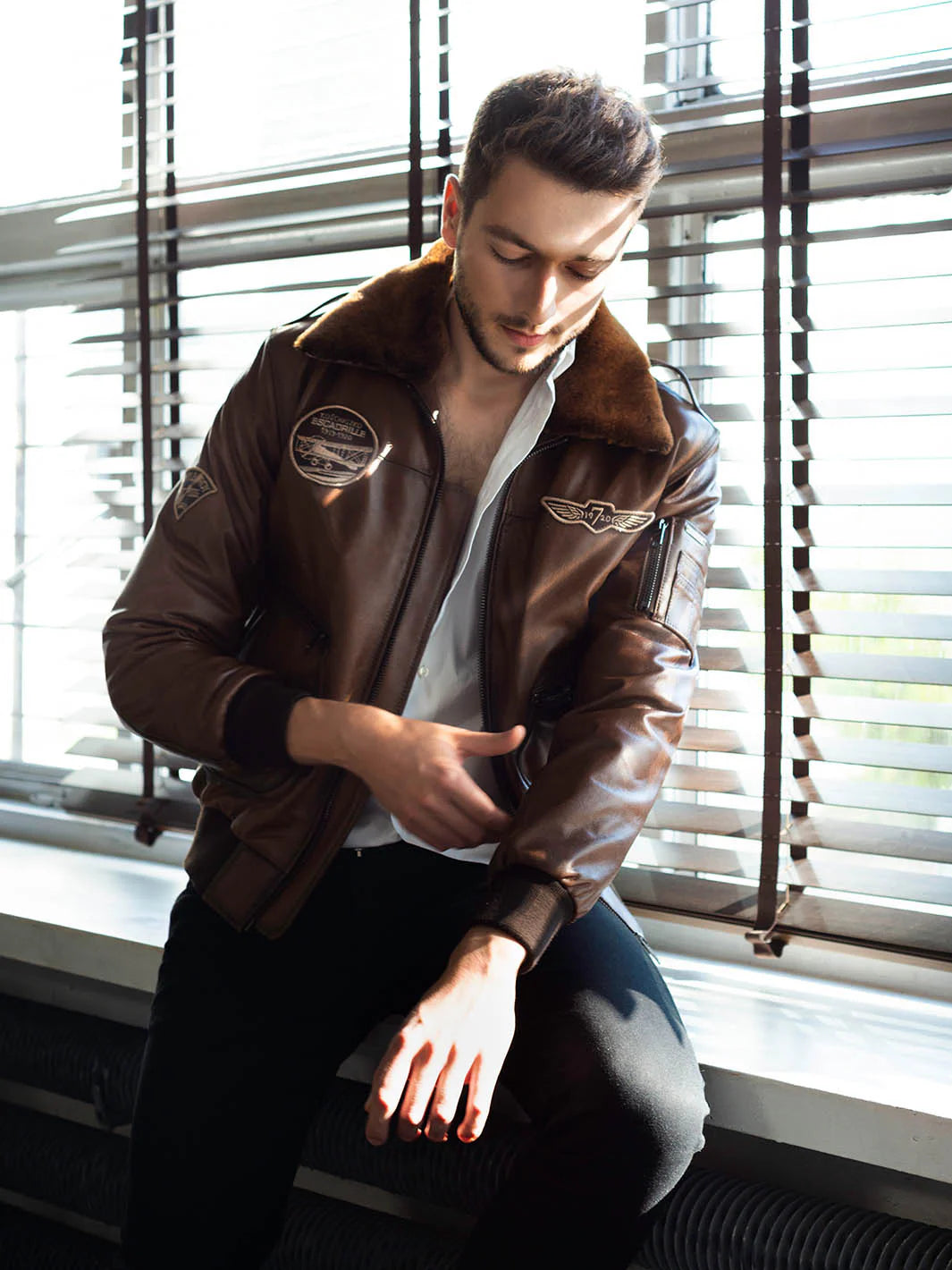 TOM BROWN Leather Insulated Pilot Jacket