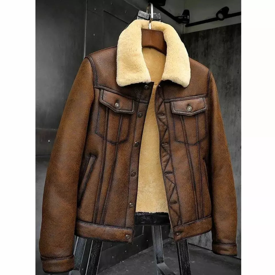 B3 Sheepskin Trucker Shearling Leather Jacket