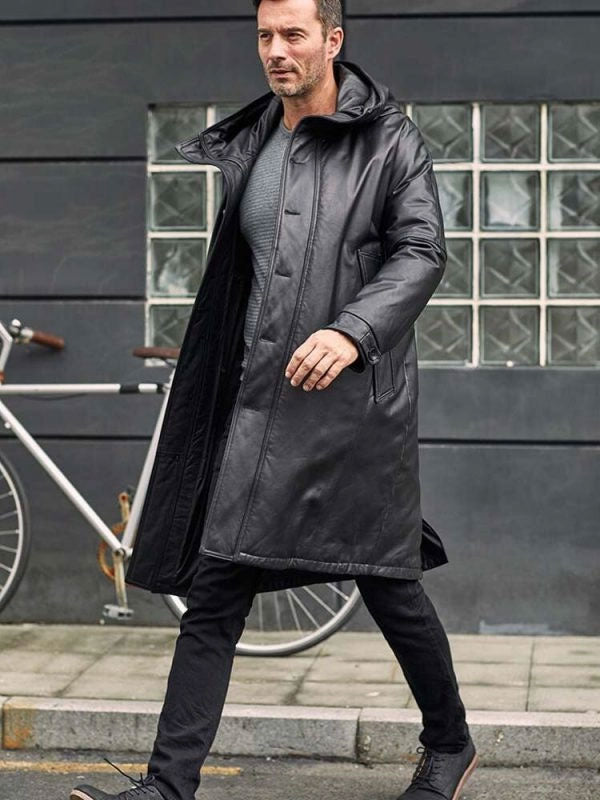 Leather Down Jacket Long Winter Overcoat Warm Oversize Outwear