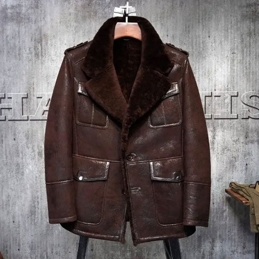 Mens Pilot’s Leather Aviator B3 Sheepskin Flying Bomber Jacket