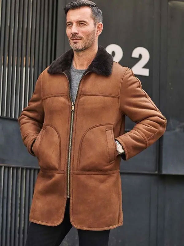 Winter Outwear Natural Sheepskin Leather Jacket Hooded Fur Overcoat