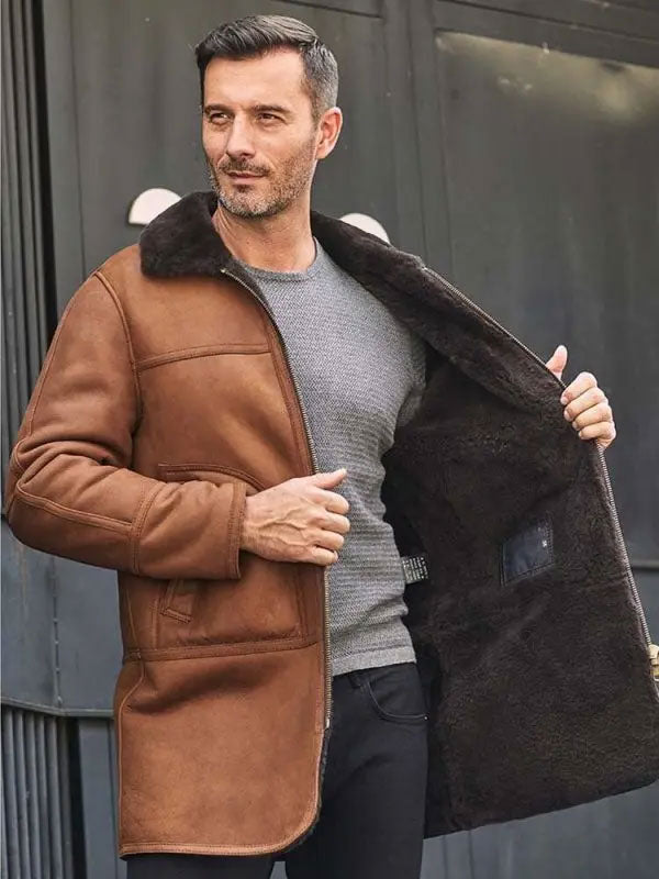 Winter Outwear Natural Sheepskin Leather Jacket Hooded Fur Overcoat