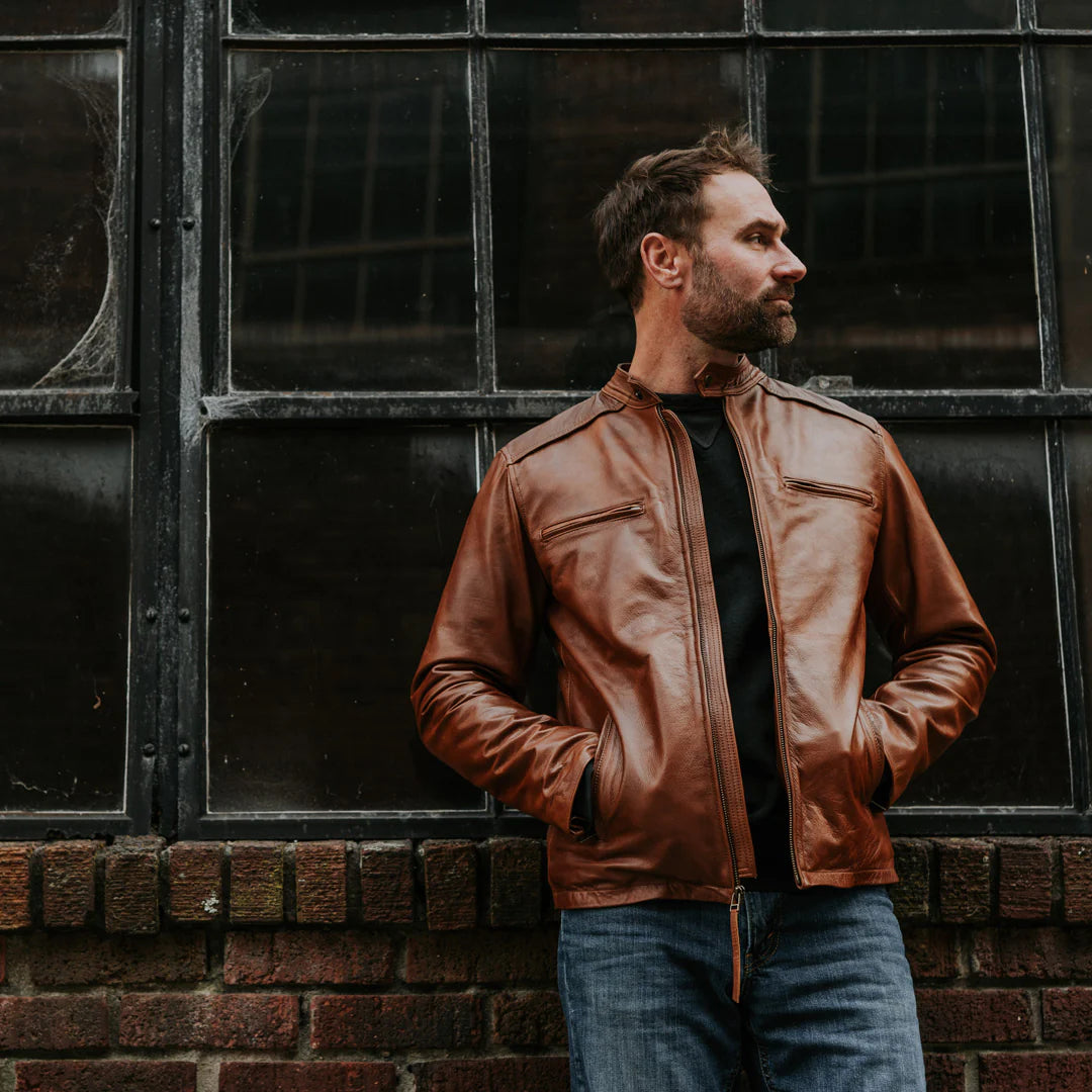 Whiskey Brown Cafe Racer Jacket