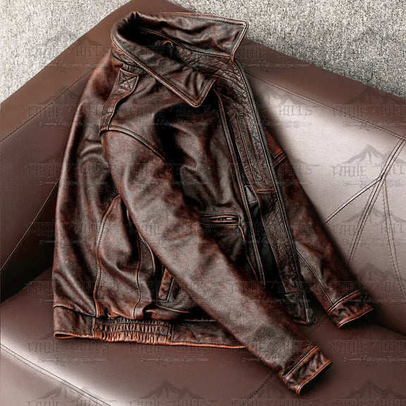 Vintage Genuine Cowhide Leather Jacket Men
