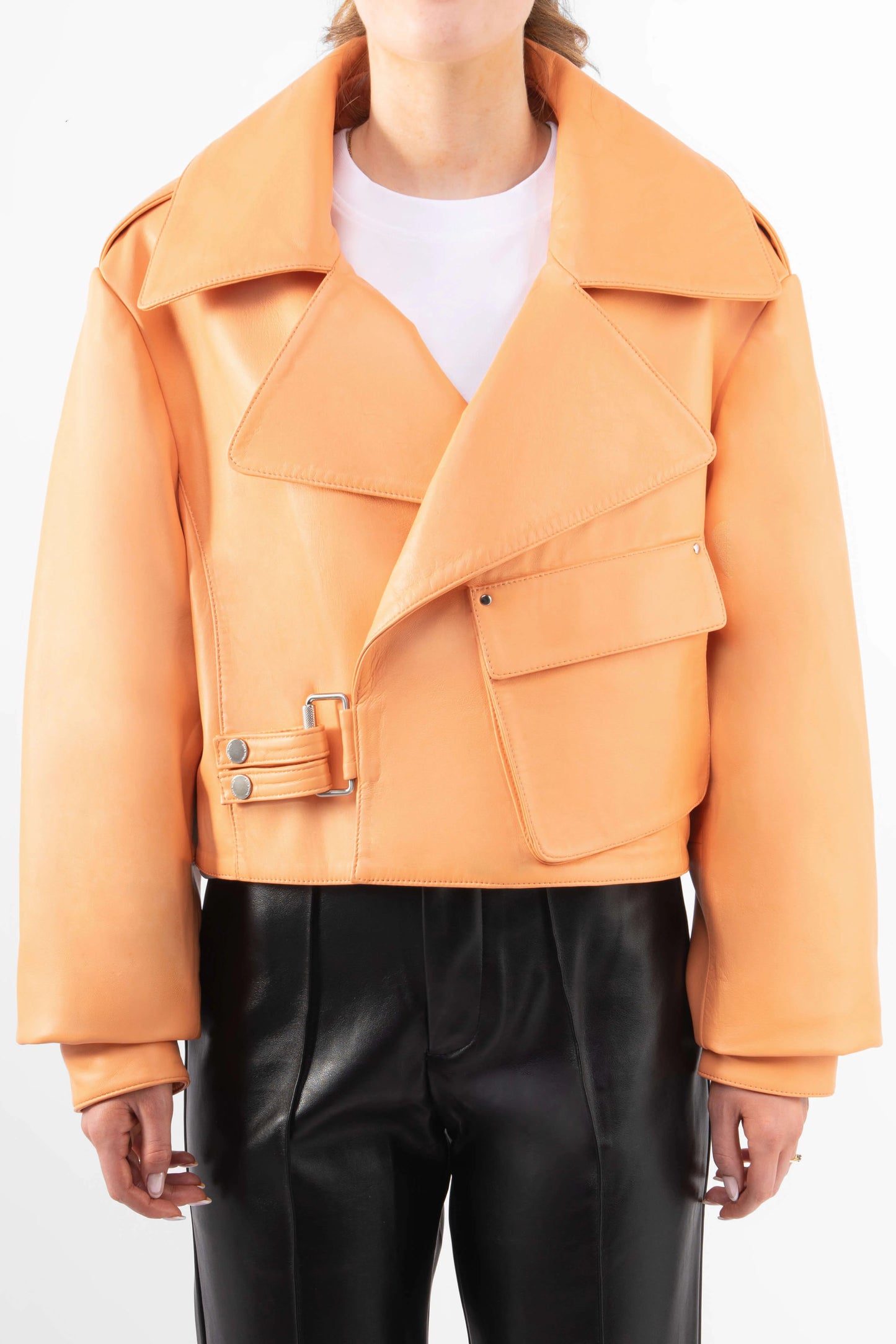 Women's Cropped Biker Leather Jacket