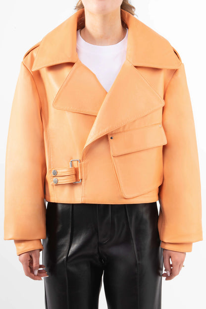 Women's Cropped Biker Leather Jacket