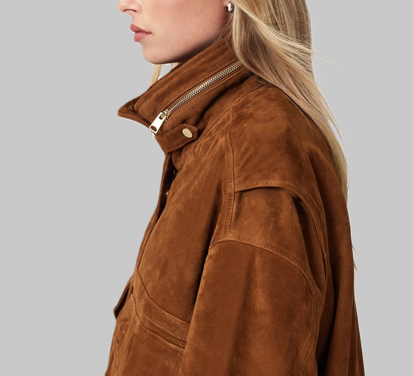 Women’s Funnel Neck Suede Leather Jacket |