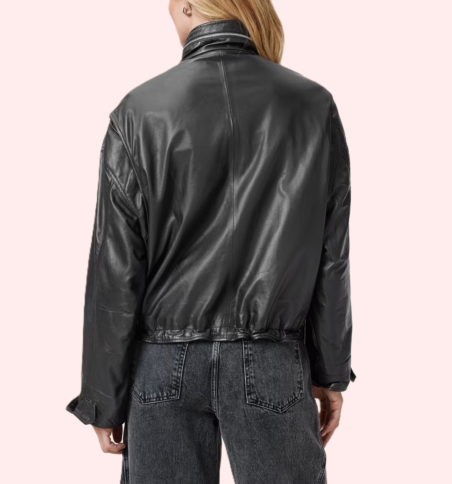 Women’s Funnel Neck Nappa Leather Jacket